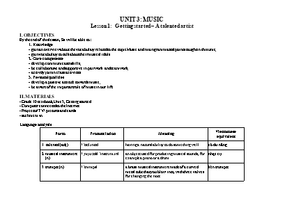 Giáo án Tiếng Anh Lớp 10 (Global review) - Unit 3 Music - Năm học 2022-2023